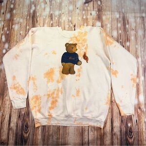 Vintage 1986 Screen Stars Bear Graphic Crewneck Sweater - Cream and Orange XL